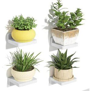 SRIWATANA Mini Floating Wood Shelves Set of 4 Wall Mounted Storage Decor